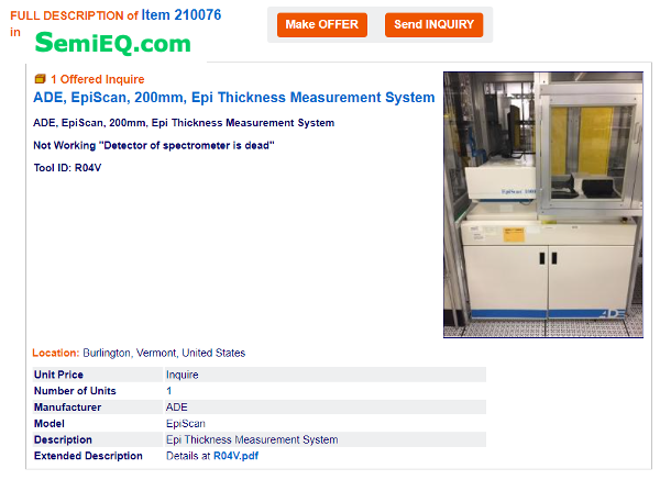 ADE Episcan 1000 Epi Thickness Measurement System